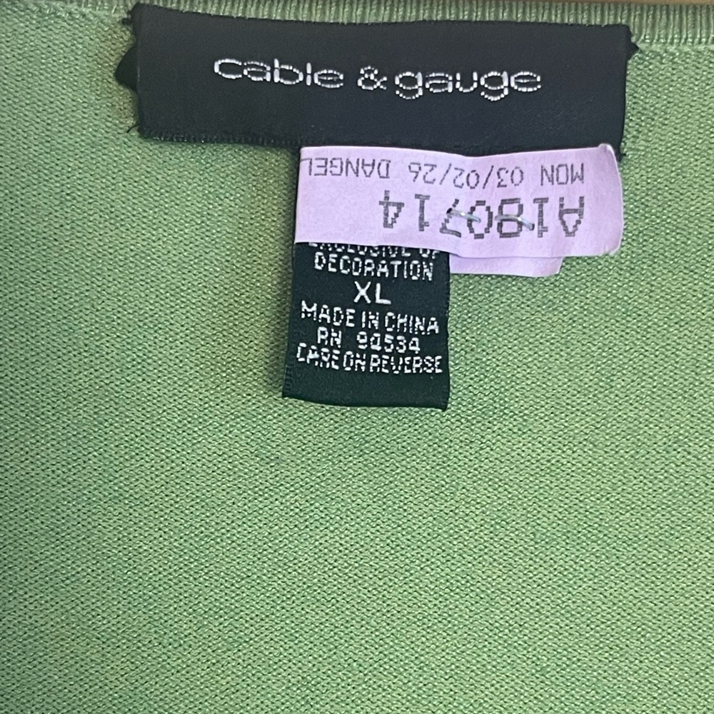 Silk Blend Beaded Knit Sweater XL Mint Green 3/4 Sleeve Quiet Luxury Coastal Top - Picture 10 of 11